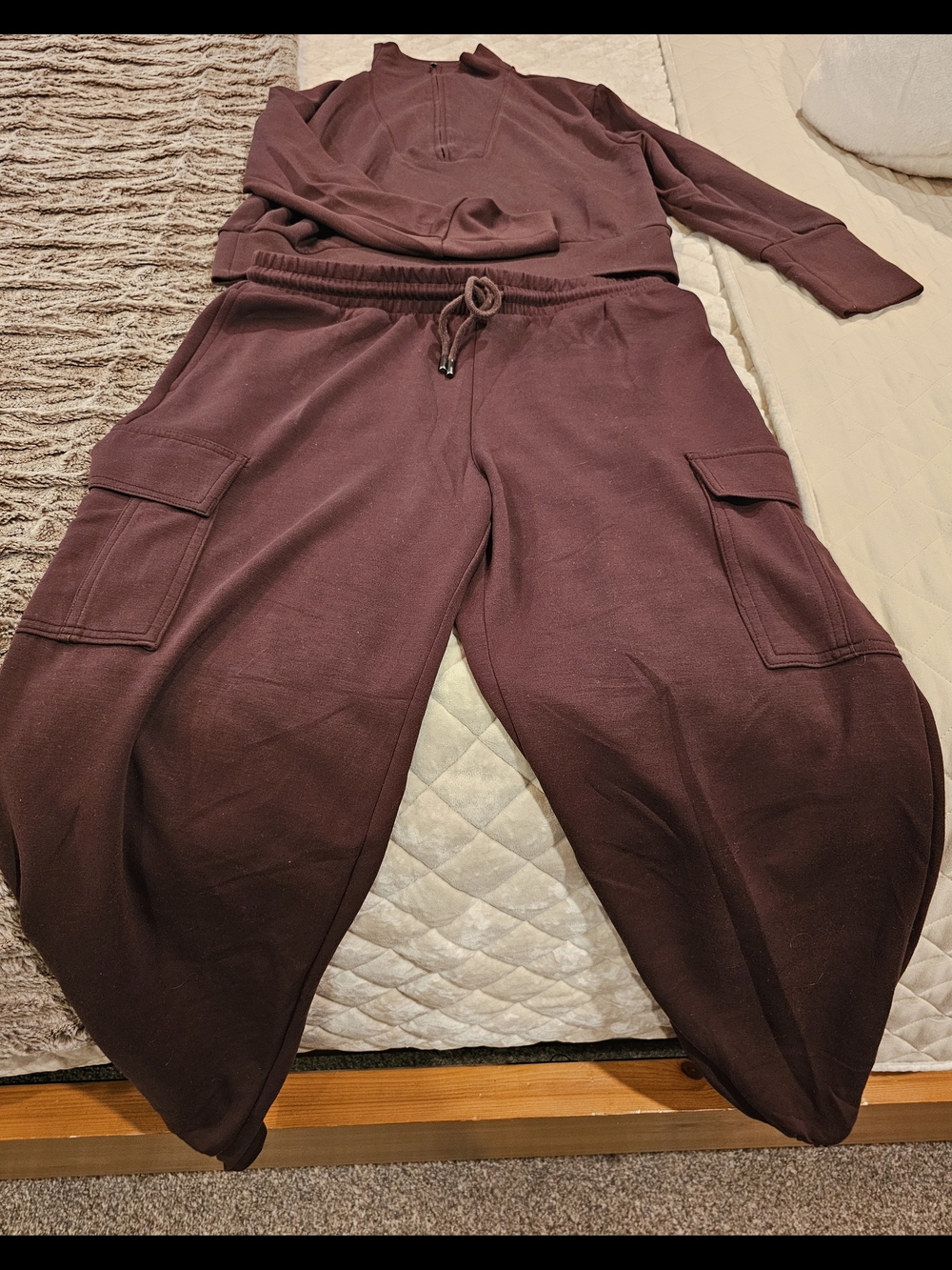 Women's Cargo Joggers in Brown And Brown Quarter Zip Top